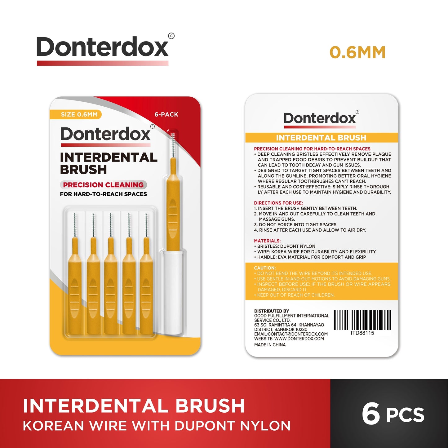 Interdental Brush - แปรงซอกฟัน 0.6 มม. รุ่น I-Shaped