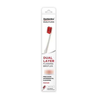 White - DualFloss Toothbrush แปรงสีฟันขนแปรง 2 ระดับ
