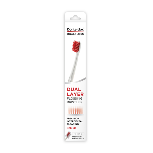 White - DualFloss Toothbrush แปรงสีฟันขนแปรง 2 ระดับ